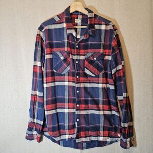 Bridge And Burn Mens XL Red Blue White Plaid Shirt Outdoors Grunge Gorpcore